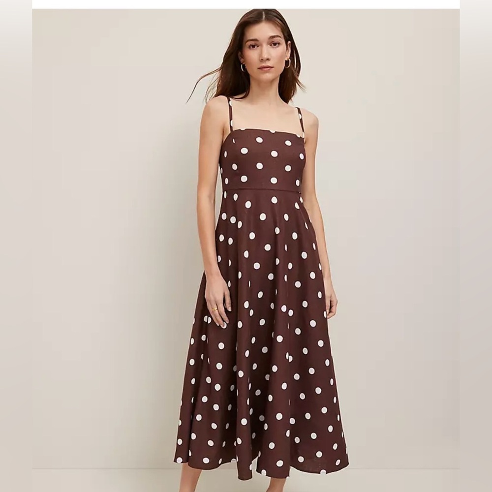 Ann Taylor Dotted Linen Blend midi dress NWT 12p